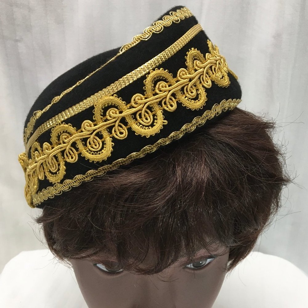 Black Sonni Headpiece with Gold Embroidery